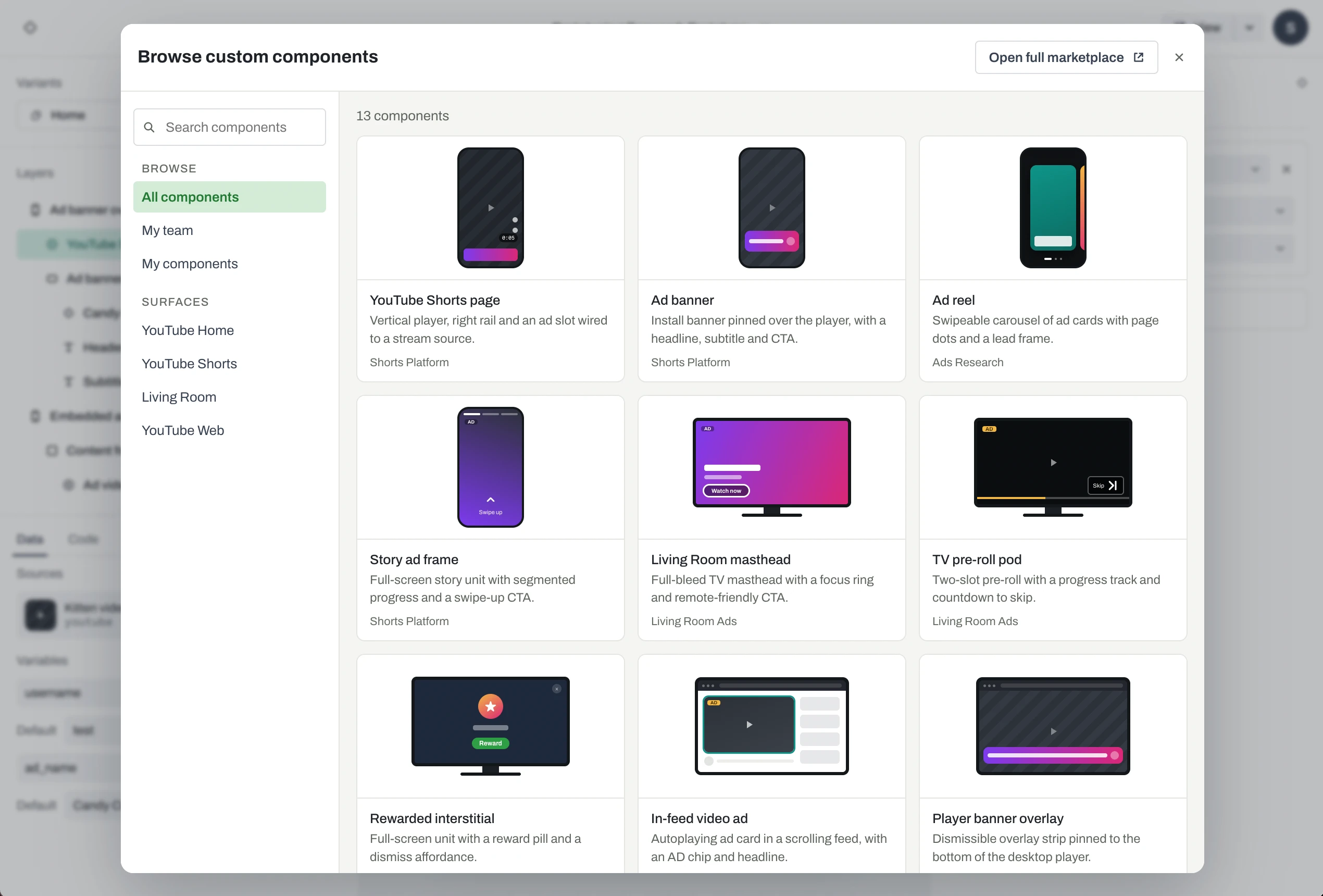 Browse custom components